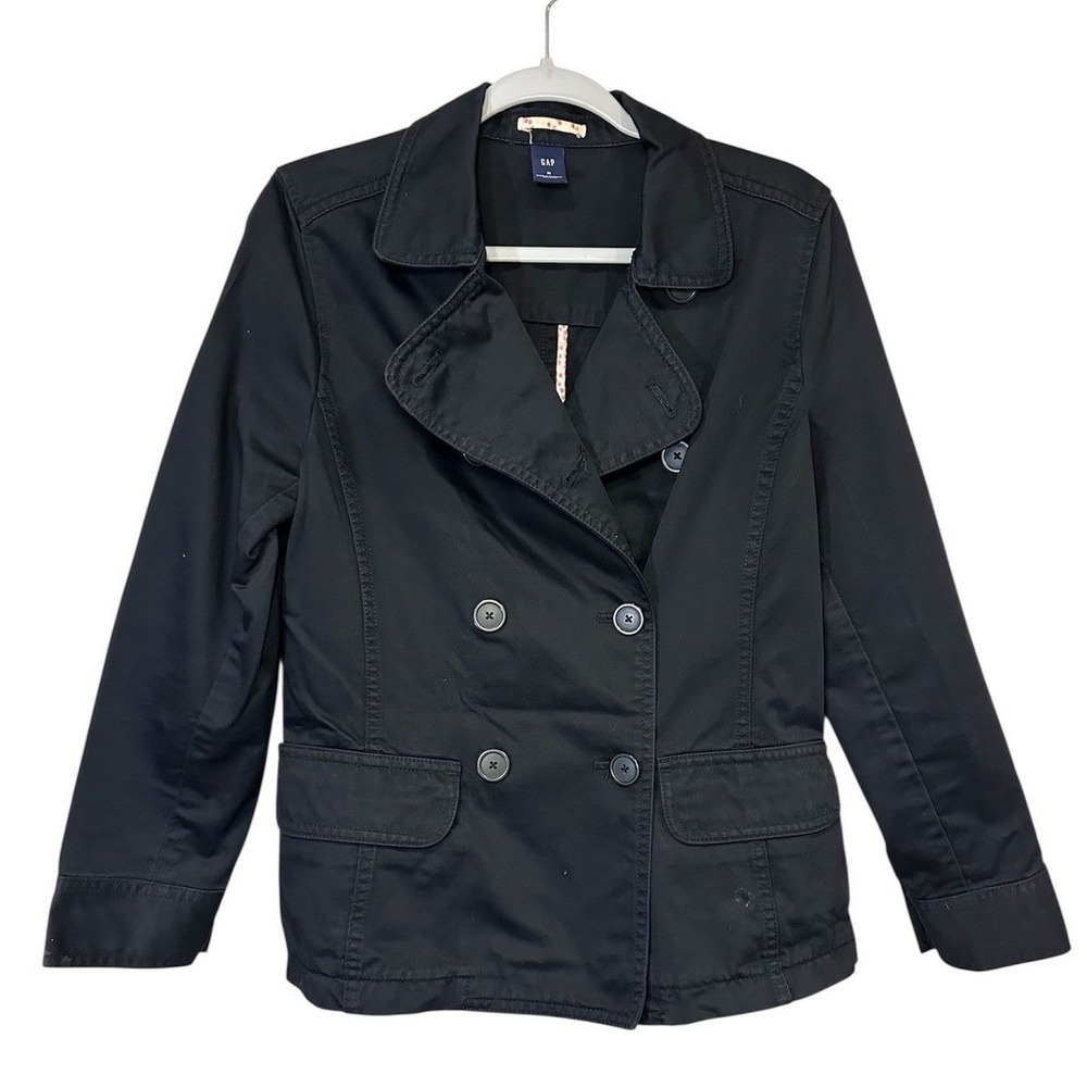 Gap Womens Pea Coat Jacket Black Medium Double‎ Breasted Cotton Twill Casual
